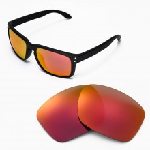 Walleva Fire Red Mirror Coated ISARC Polarized Replacement Lenses for Oakley Holbrook(OO9102 Series) Sunglasses